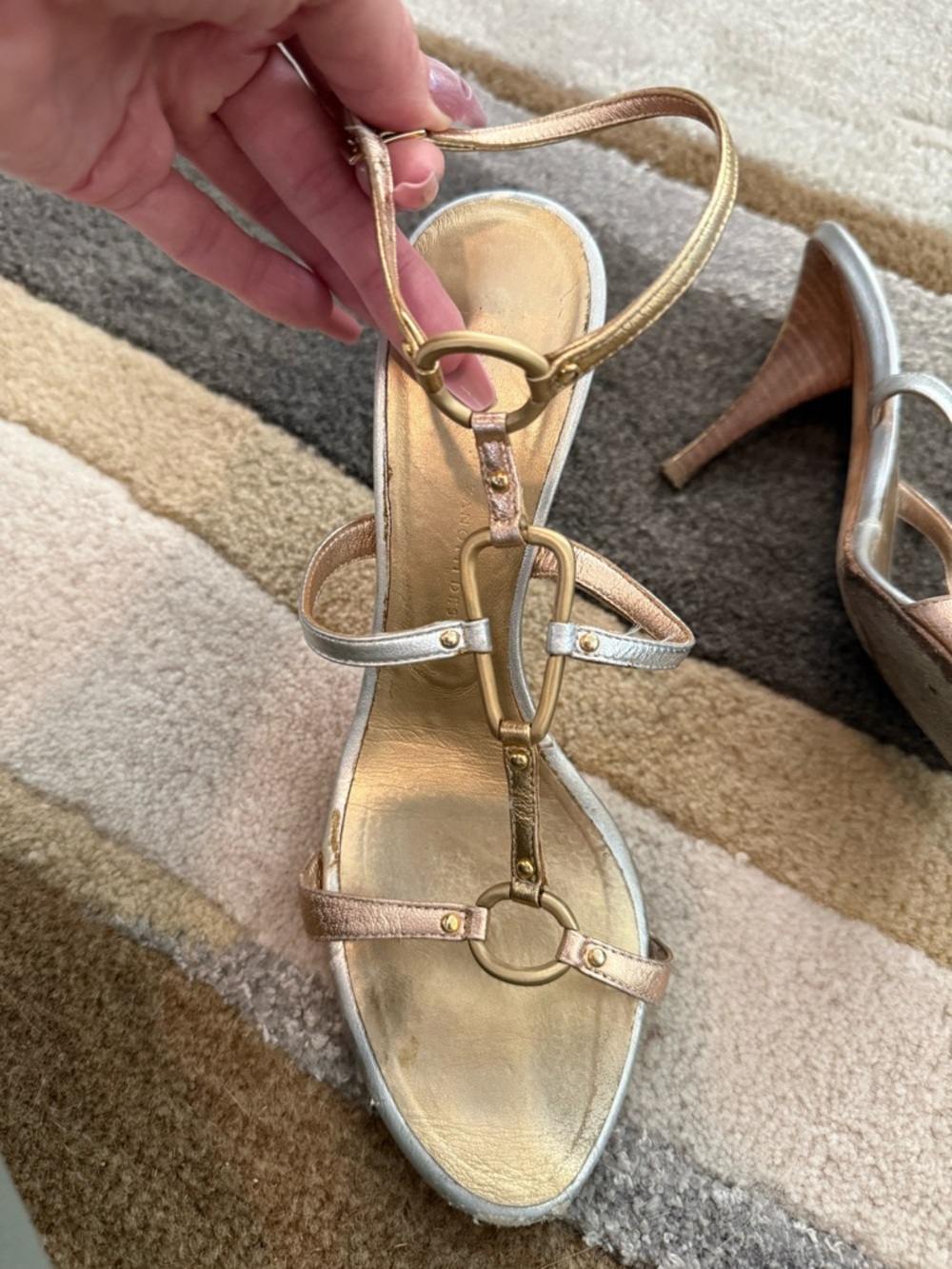 Giuseppe Zanotti Metallic Strappy Sandals Silver Bronze Gold 7.5 - Picture 3 of 9
